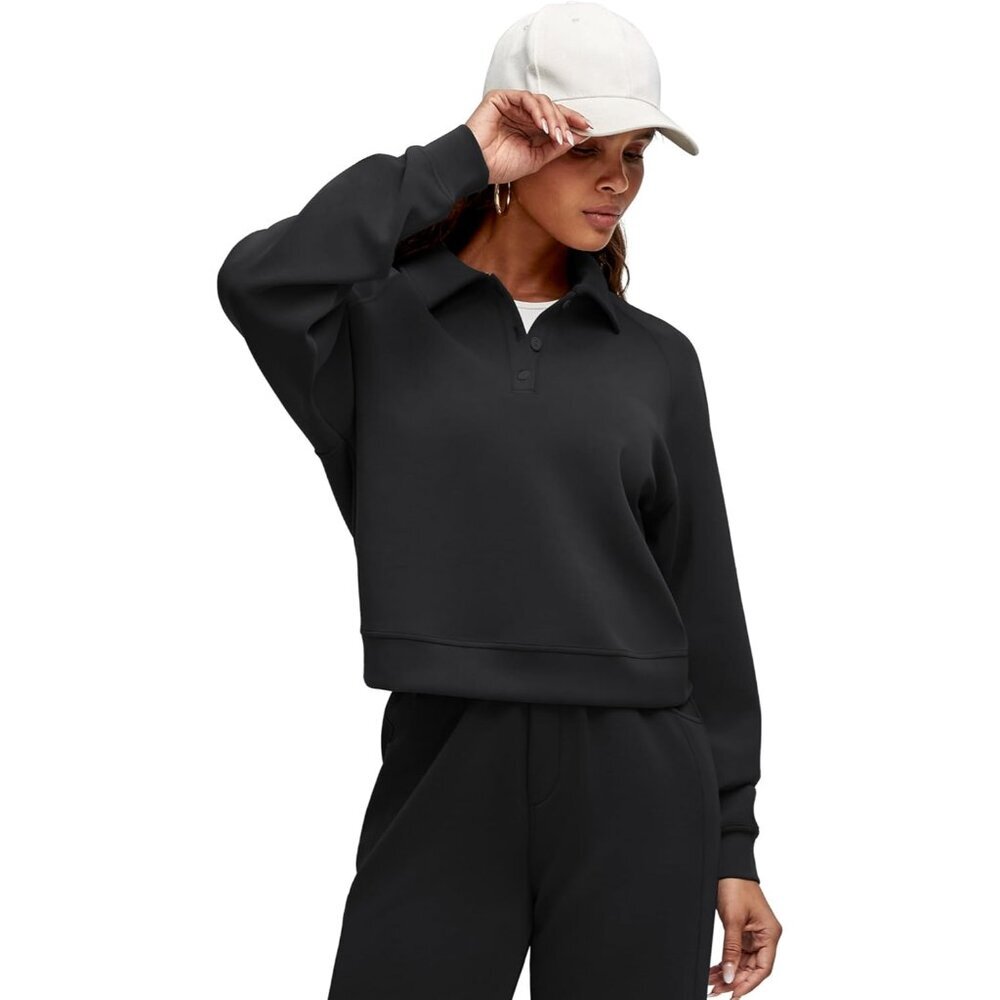 Women's Modal Cotton Blend Polo Sweatshirt Long Sleeve Casual Top